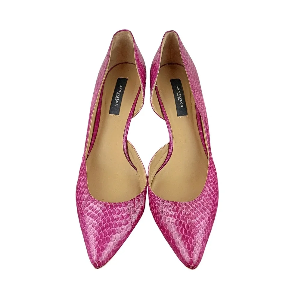 Ann Taylor Womens Magenta Pink Snakeskin Embossed Leather D'Orsay Kitten Heel 8M